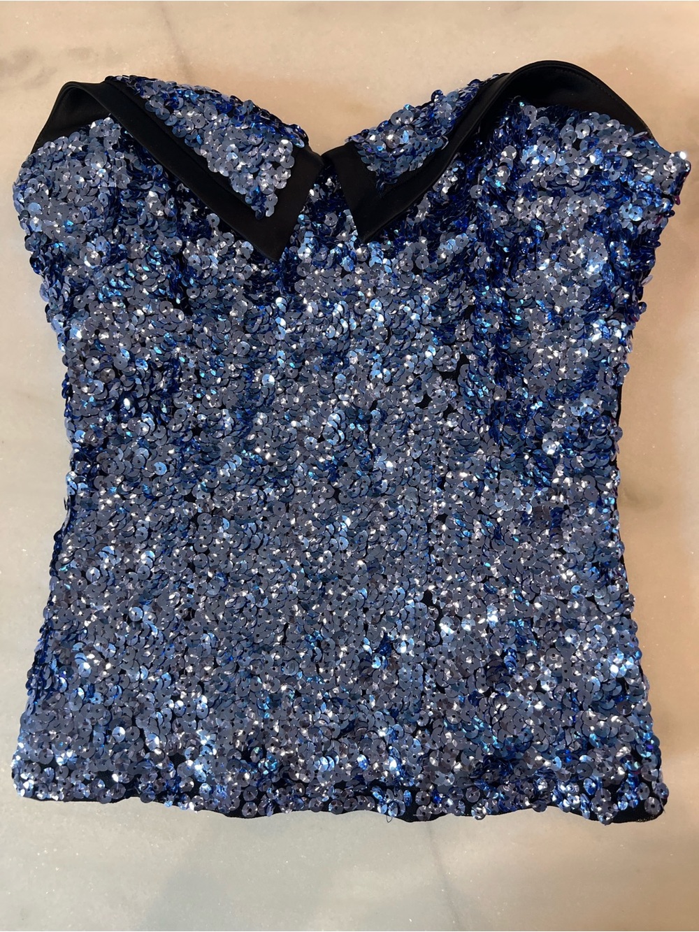 bebe Blue Sequin Strapless Bustier Camisole
